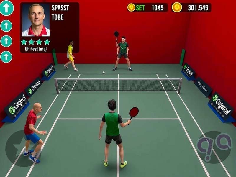 Squash Elite Of Andhra gameplay screenshot showing court and characters